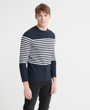 Superdry Edit Supima Breton Férfi Ugró Sötét Szürke/Sötétkék | TZKQG5302